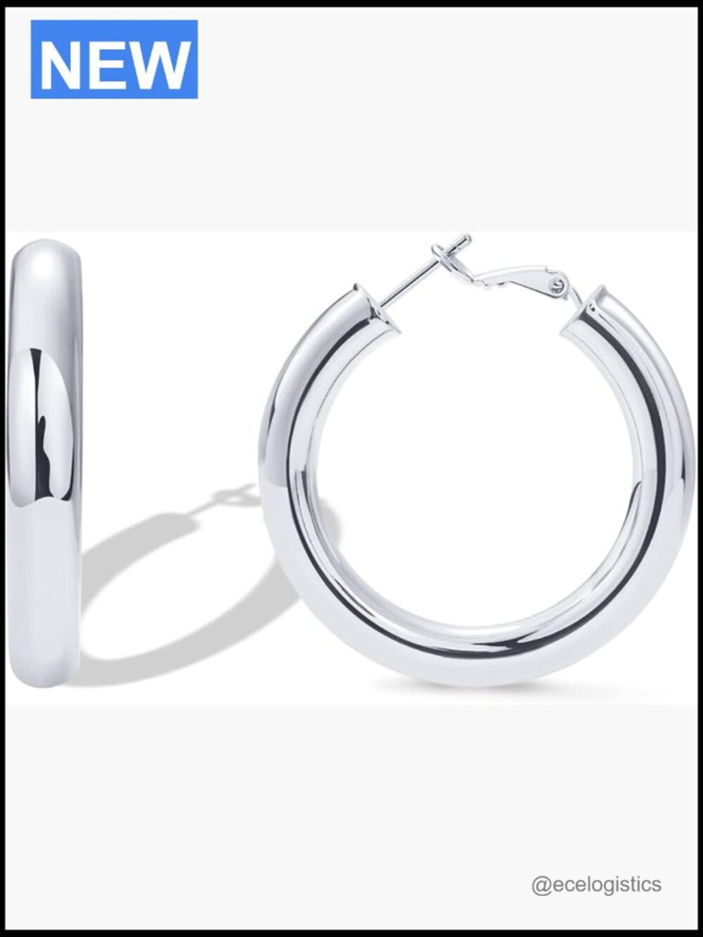 40mm Chunky Huggie Hoop Earrings - Lightweight Post Earrings for Women